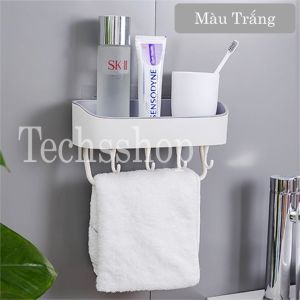 Kệ nhà tắm hình bầu dán tường để đồ có móc treo bông tắm và máng khăn - Kệ để mỹ phẩm nhà vệ sinh - Đồ dùng nhà tắm - Kệ gia vị - Kệ nhà bếp 2 lớp