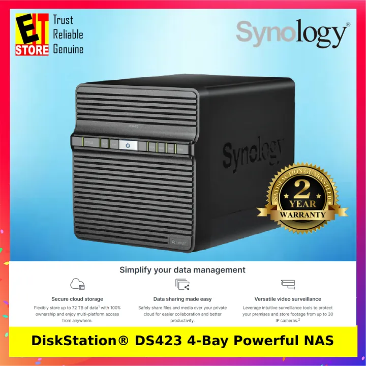 Synology DiskStation DS423 4-Bay Powerful NAS - Realtek RTD1619B /4-core 1.7 GHz /2 GB DDR4/ USB 3.2 x2 ,RJ-45 1GbE LANx2
