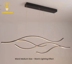 Modern Minimalism LED Pendant Lamp For Dining Room Kitchen Bar Living Room Bedroom Black Curve Remote Control Chandelier Light Tricolor With APP/Remote