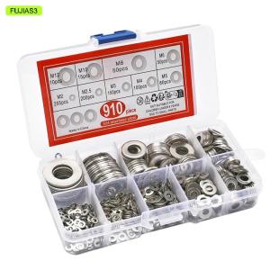 FUJIAS3 910 200pcs Suitable For Home Decoration 304 Stainless Steel Flat Washers Assortment Kit (M2 M2.5 M3 M4 M5 M6 M8 M10 M12)
