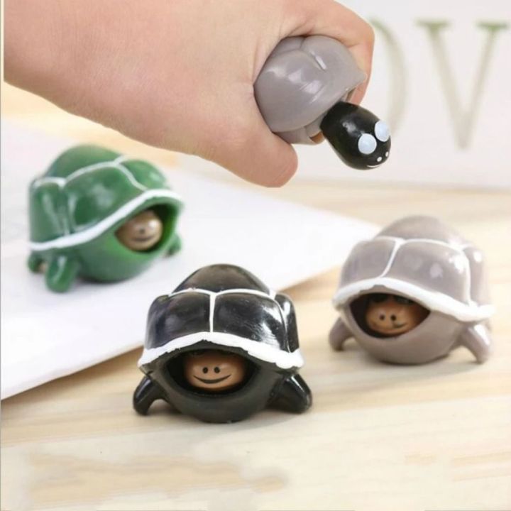 HOTOMI Mini Squeeze Tortoise Toy Colorful TPR Cartoon Turtle Telescopic
