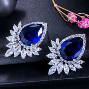 SEQUITO Cô Dâu Sang Trọng Màu Bạch Kim Trang Sức Cưới Hình Giọt Nước Màu Trắng Lấp Lánh Dát AAA Đá Zirconia Cubic Phụ Nữ Lớn Khuyên Nụ Cho Phụ Kiện Váy SE720