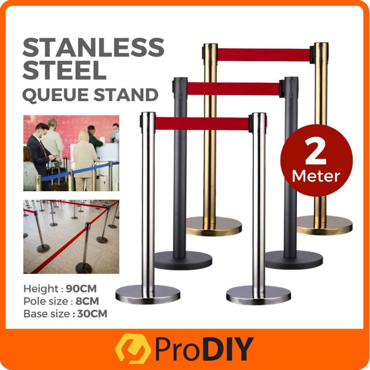 PRODIY 2M BLACK / GOLD / Stainless Steel - Queue Stand Retractable Belt ...