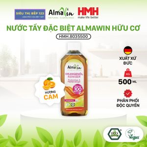 Nước Tẩy Đặc Biệt Almawin Hữu Cơ Hương Cam 500ml: loại bỏ mọi vết dầu mỡ cặn cháy và các vết bẩn cúng đầu