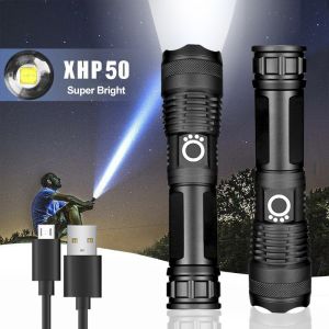 Lampu Suluh LED Flashlight Zoomable USB Rechargeable Super Bright (With 1865 battery) Cree XHP50 Tactical Torch Light Zoom led torch light torchlight Lampu bersuluh Lampu bersuluh