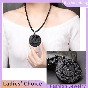 [COD] liuchuanbing Jewellery Tự Nhiên Màu Đen Obsidian Tay Khắc Trung Quốc Rồng Phoenix Bird Amulet Bagua Vòng Cổ Cho Phụ Nữ Người Đàn Ông May Mắn Linh Vật Amulet Mặt Dây Chuyền