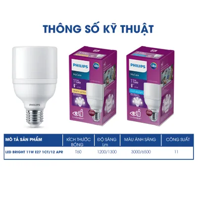 Bóng đèn Philips LED Bright E27 bảo vệ mắt ánh sáng vàng ánh sáng trắng (01 bóng)