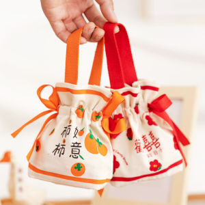 3Pcs Wedding Candy Bag Canvas Drawstring Pouch New Year Decor Blessing Doorgift Bag Tote Bag Portable Jewellery Goodies Candy Bag