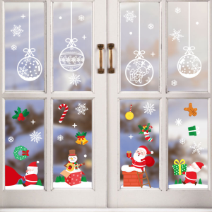 COMBO-Decal trang trí NOEL HÍT TĨNH ĐIỆN -Ông già noel nhí phát quà và người tuyết đánh đàn (5 tấm)-CDN141