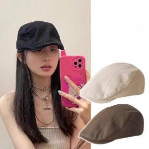 HEALMEYOU ฝ้าย หมวกเบเร่ต์อังกฤษ ปีกสั้นสั้น ย้อนยุค หมวกจิตรกรผ้า ไอดอลเอกซ์โดว์ ระบายอากาศได้ระบายอากาศ หมวกศิลปินหญิง สุภาพสตรี