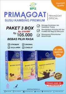 Susu Kambing Etawa Asli Primagoat Atasi Nyeri Sendi Asam Urat dan Kesehatan Pernafasan Paket 3 Box Rasa Cokelat Original Stroberi Gula Aren