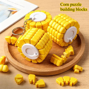 DIY Creative Corn Puzzle Building Blocks Keychain Pendant Stress Relief Fidget Toy Educational Brain Delicate Gift