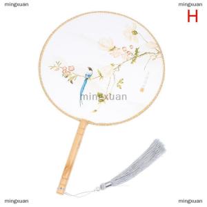 [COD] mingxuan Chinese Style Round Fan with Wooden Handle Portable Printed Vintage Fan