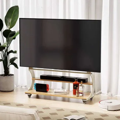 Movable TV Stand Solid Wood TV Cabinet Large Size With Wheels Artistic Stand 50-100 Inches