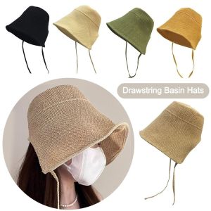 WININ Big Wide Brim Linen Straw Bonnets Adjustable Straps Lace Up Closure Wide Brim Sun Hat Vintage Bow Accent Cloche Hat Outdoor Summer