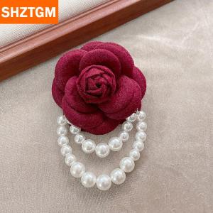 [COD] SHZTGM เข็มกลัดผ้าลายดอกคาเมลเลียหรูหราสง่างามแบบเกาหลีเข็มกลัดติดสัญลักษณ์รูปดอกไม้เข็มกลัดติดปกเสื้อแบบวินเทจงานแต่งงานงานปาร์ตี้สำนักงานผ้าพันคอเครื่องประดับแบบทำมือ