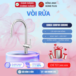 Vòi rửa bát dây rút Konox Comfor Chrome thiết kế bo tròn tinh tế xoay 360 độ 2 đường nóng lạnh