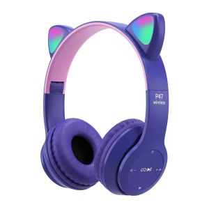 Thisis Ityo New Cute Cat Ear Headphones Wireless Bluetooth Headphones Audio Stereo Headphones Sports Game Headphones with Mic LED Lights 5.0 Headphones with Mic Noise Cancelling