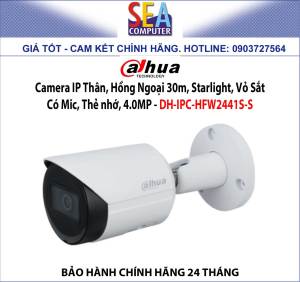 Camera Dahua IP Thân Hồng Ngoại 30m Starlight Vỏ Sắt Có Mic Thẻ nhớ 4.0MP - DH-IPC-HFW2441S-S