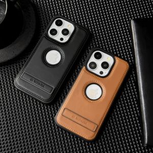 Business Magnetic Leather invisable Kickstand Case For iPhone 15 Pro Max 14 Plus 13 12 Wireless Charging For Magsafe Logo Cover