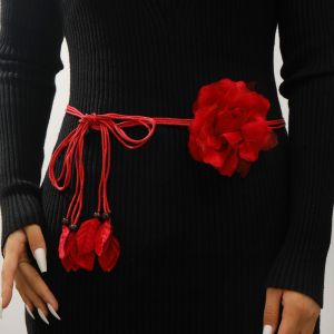 MARGETT Floral Flower Waist Chain Vintage Ethnic Style Weave Rope Belt Simple Boho Flower Belt Women