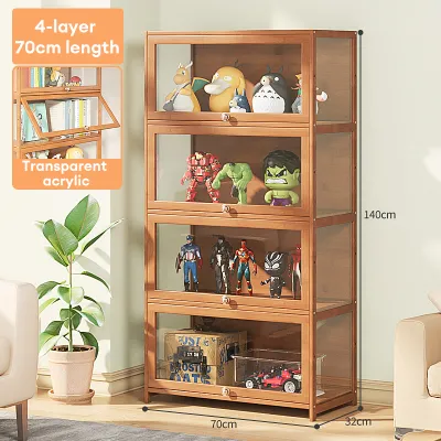 Bamboo Display Cabinet Locker 1/2Doors Acrylic door Transparent Dustproof Moistureproof Bedroom toy display cabinet