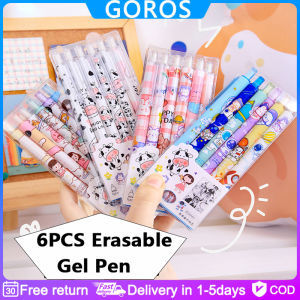 【In Stock】 6pcs/box Erasable Press Gel Pen Office Accessories School Supplies Cute Cartoon Ballpoint Pen School Office Writing Supplies Stationery Students