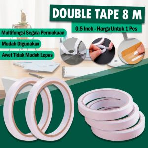 TUKUO  Double Tape 1/2 Inch 12 MM – Double Tape Solatip Perekat Dua Sisi Double Tape Kecil Multifungsi 8 Meter Double Tape Transparan 1/2 Inch