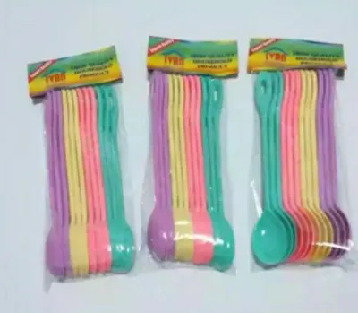 12 PCS SENDOK MAKAN ANAK BAYI SENDOK TEH PLASTIK WARNA WARNI