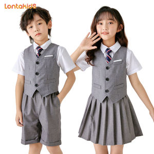 lontakids 3-16 Years Kid Boys Girls 5Pcs/6Pcs Vest Shorts Formal Suit Set School Uniform Graduation Photography Stage Performance Outfit
