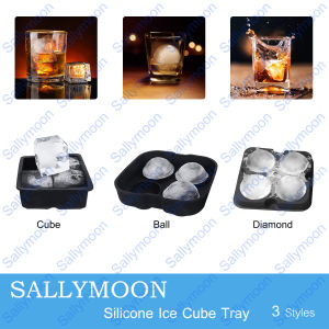 MOON Ice Ball Maker with Lid Ice Cube Tray Cube/Sphere/Diamond Silicone Ice Cube Moulds Maker for Whiskey Wine Cocktails Beverages Food Grade Flexible Silicone BPA Free in Stock & Fast Shipping