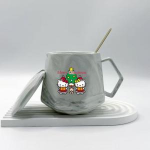 Christmas Gift Halloween Sanrio Usb Constant Temperature Mug with Lid Suit Kawaii Hello Kitty Cartoon Office Coffee Heating Cup with Spoon Warm Cup Gift