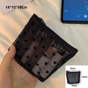 5211JEW Multifunction Mesh Makeup Bag Portable Heart Transparent Lipstick Organizer Bags High Quality Black/Pink Women Cosmetic Storage Pouch