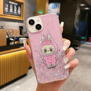 SAMSUNG A03 A04s A12 A13 A32 A33 A53 A54 4G 5G J2 Grand Prime cute labubu stand holder glitter phone case casing cover 手机壳