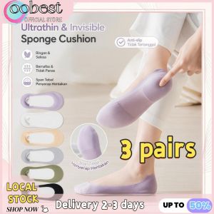 oobest 【Delivery 2-3 days】3pairs Invisible Boat Socks for Women Ice Silk Non-Slip Cotton Bottom Breathable Summer Thin No Show Socks for High Heels