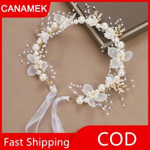 【CANAMEK】 Cô Dâu ngọc trai tóc headdress Hoa Vòng hoa cô dâu Vòng hoa đầu Hoop headbands tóc đồ trang sức