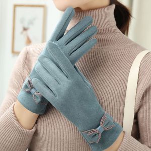 YSUNNY Outdoor Cycling Autumn And winter Bow Full Finger Ladies Winter Accessories Cold Protection Womens Gloves Touch Screen Gloves Korean Style Mittens German Fleece