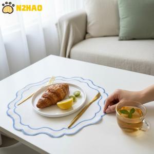 【N2HAO】 Flower Shaped Table Mat Embroidered Dust Resistant Polyester Cotton Placemat Washable for Restaurant Home Party Use