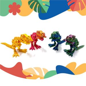 GOOD STUFF Big Mouth 3D Printed Crystal Dinosaur Crystal Rotatable 3D Articulated Dinosaur Toys Movable Jointed Dinosaur Statue Flexible 3D Printed Tyrannosaurus Rex Kid Gift