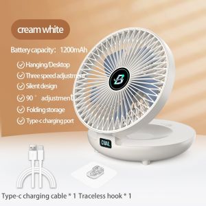 portable fan strong wind foldable 90° wall-mounted or vertical 3-speed adjustment 1200 mAh (7 inches) USB multi-purpose fan air cooler for kitchen living room bedroom and office