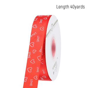 AW ริบบิ้นผ้าซาติน พิมพ์ลาย ลายหัวใจ ใช้ตกแต่งกล่องของขวัญ ช่อดอกไม้วันวาเลนไทน์ DIY กว้าง 2.5cm ความยาว 40หลา Ribbon