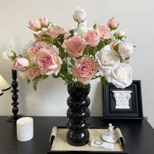 INVADER Burnt Edge Rose Artificial Rose Branch 3 Heads 55cm Fake Bouquet  Vintage Style Simulation Rose Home Decoration