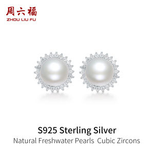 ZHOU LIU FU 周六福 S925 Sterling Silve Earring Natural Freshwater Pearl Earring Design Classic Elegant Jewelry Gift for Women X0915788