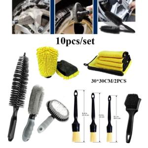 ชุดแปรงล้างรถและปัดฝุ่น 12 ชิ้น พร้อมผ้าไมโครไฟเบอร์และขวดเคลือบเงา สำหรับทำความสะอาดรถยนต์