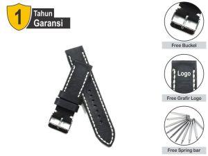 Tali Jam Kulit Sapi Asli Pullup Custom Grafir Logo Warna Hitam JM18323 Garansi 1 Tahun