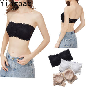 Yingbao ชุดชั้นในลูกไม้ไร้สายพร้อมแผ่นรองถอดได้ชุดชั้นในผู้หญิงเสื้อกล้ามไร้รอยต่อพร้อมแผ่นซับอกสำหรับฤดูร้อนสีดำขาวสีกากี