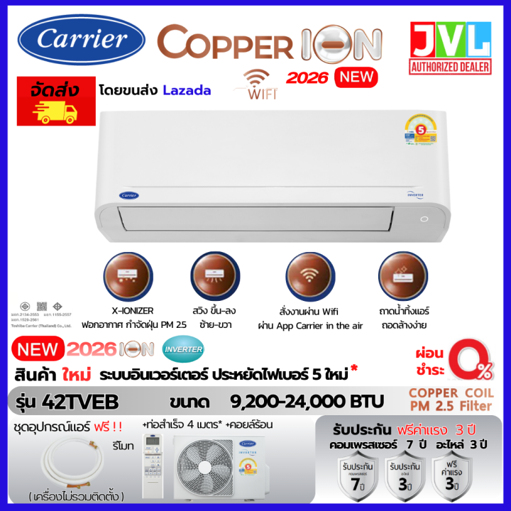 Carrier Copper ION 2026 แคเรียร์ แอร์ รุ่น 42TVEB ระบบ INVERTER Wifi ...