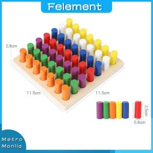 Wooden Pegs Pegboard Cylinder Socket Blocks Board Educational Counting For Sorting And Counting