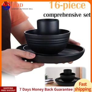 Lightweight and Durable Wheat Straw Cutlery Set 16 Pieces Unbreakable Dinnerware for Family and Outdoor Gatherings
