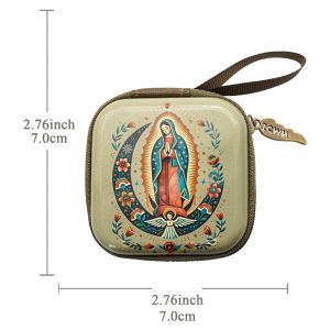 GOODOO 7x7cm Prayer Rosary Storage Bag Zippered Virgin Mary Jewelry Box Portable Cartoon Christian Gift Devotees